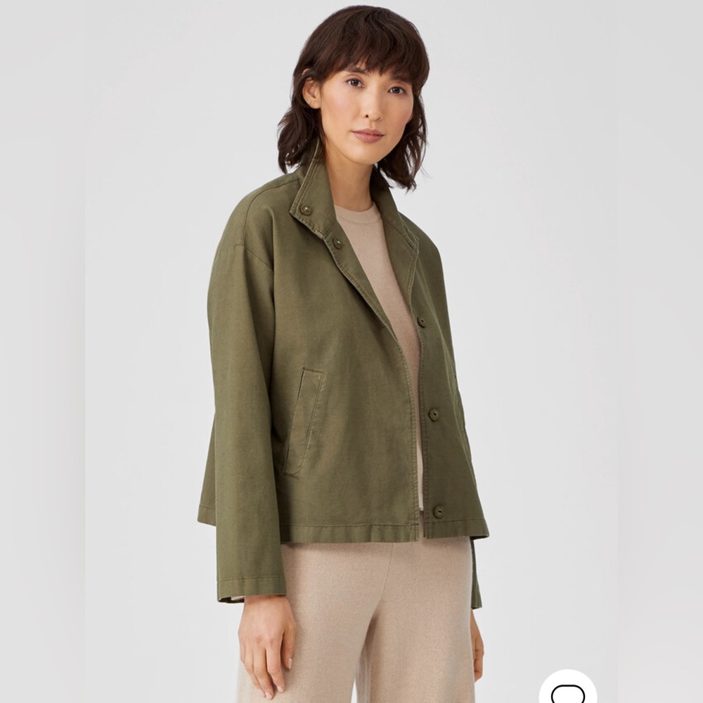 Eileen Fisher Organic Cotton Hemp Stand Collar Jacket